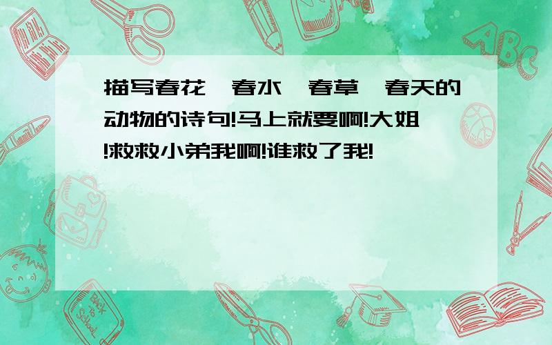 描写春花,春水,春草,春天的动物的诗句!马上就要啊!大姐!救救小弟我啊!谁救了我!