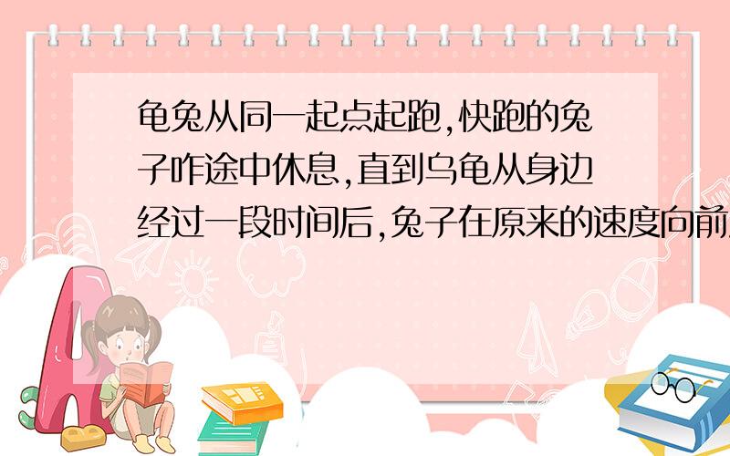 龟兔从同一起点起跑,快跑的兔子咋途中休息,直到乌龟从身边经过一段时间后,兔子在原来的速度向前跑.根据图中的信息可知,若兔子能在到达终点之前超过乌龟,则比赛的路程至少应为多少米?