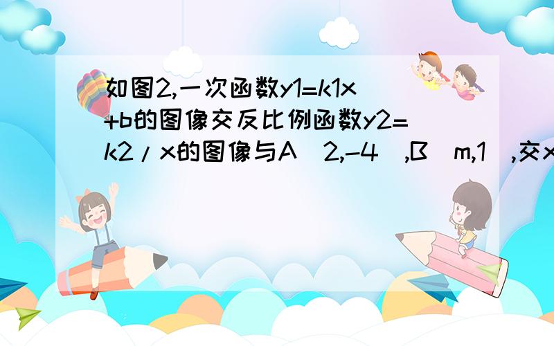 如图2,一次函数y1=k1x+b的图像交反比例函数y2=k2/x的图像与A(2,-4),B(m,1),交x轴于点C.以O，A，C，P为顶点作平行四边形，求第四点P的坐标知道的加我Q  Q： 2 4 7 2 1 6 5 6 4 7图Q   Q上发