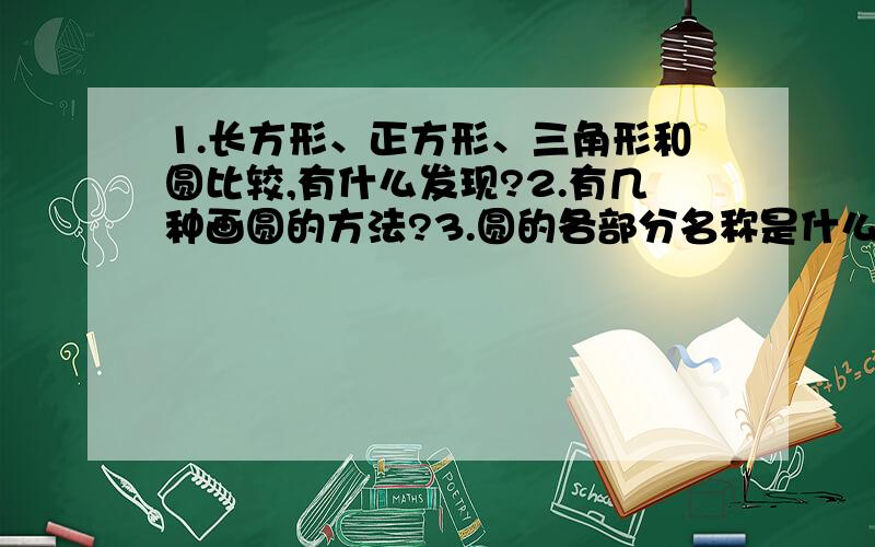 1.长方形、正方形、三角形和圆比较,有什么发现?2.有几种画圆的方法?3.圆的各部分名称是什么?是我的前置作业