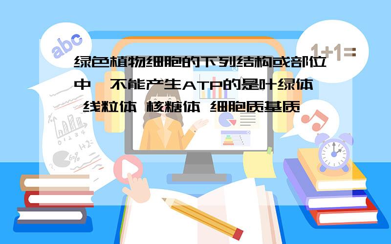 绿色植物细胞的下列结构或部位中,不能产生ATP的是叶绿体 线粒体 核糖体 细胞质基质