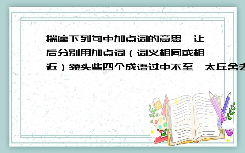 揣摩下列句中加点词的意思,让后分别用加点词（词义相同或相近）领头些四个成语过中不至,太丘舍去 的舍,写四个成语 与人期行,相委而去 的行,写四个成语