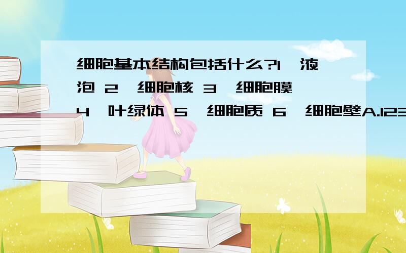 细胞基本结构包括什么?1、液泡 2、细胞核 3、细胞膜 4、叶绿体 5、细胞质 6、细胞壁A.123 B.235 C.246 D.456