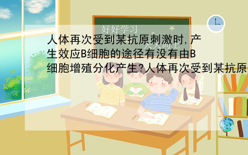 人体再次受到某抗原刺激时,产生效应B细胞的途径有没有由B细胞增殖分化产生?人体再次受到某抗原刺激时,效应B细胞是由什么细胞增殖分化而来的?是B细胞?记忆B细胞?还是两者都有?