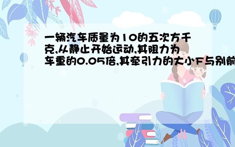 一辆汽车质量为10的五次方千克,从静止开始运动,其阻力为车重的0.05倍,其牵引力的大小F与别前进的距离x变化的关系为F=1000x+2f,f是车所受的阻力,当车前进100m时,牵引力做的功是?g取10