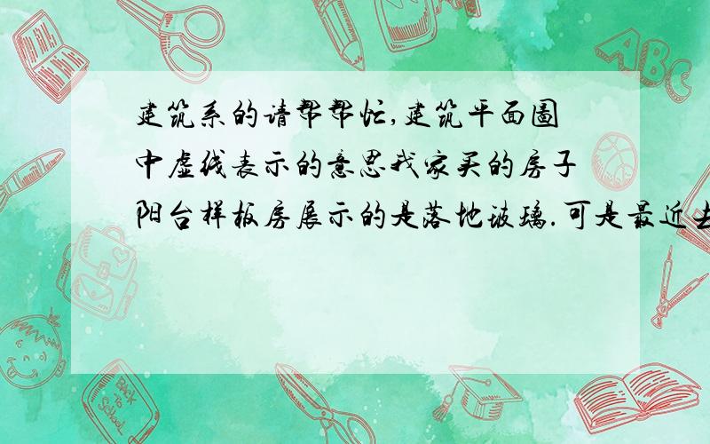 建筑系的请帮帮忙,建筑平面图中虚线表示的意思我家买的房子阳台样板房展示的是落地玻璃.可是最近去看发现建成后是实体墙.想问下.这个合同里标注的虚线和双虚线是什么意思.