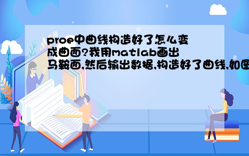 proe中曲线构造好了怎么变成曲面?我用matlab画出马鞍面,然后输出数据,构造好了曲线,如图.然后怎么才能把这些曲线构成曲面?谢谢!变成曲面之后还要能实体化,能加厚的.前面用边界混合对每一