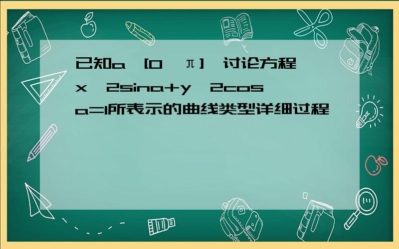 已知a∈[0,π],讨论方程x^2sina+y^2cosa=1所表示的曲线类型详细过程