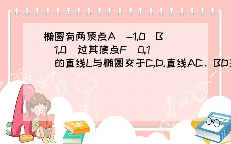 椭圆有两顶点A(-1,0)B(1,0)过其焦点F(0,1)的直线L与椭圆交于C,D.直线AC、BD交于点Q当点P异于A、B两点时求证向量OP点乘向量OQ为定值L与X轴交于点Q