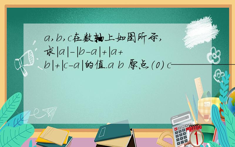 a,b,c在数轴上如图所示,求|a|-|b-a|+|a+b|+|c-a|的值.a b 原点（0） c——————————————————数轴不好画,就这样应该看得清,忘各位大姐大哥帮我解决一下,