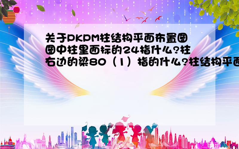 关于PKPM柱结构平面布置图图中柱里面标的24指什么?柱右边的梁80（1）指的什么?柱结构平面布置图怎么生成出来的?