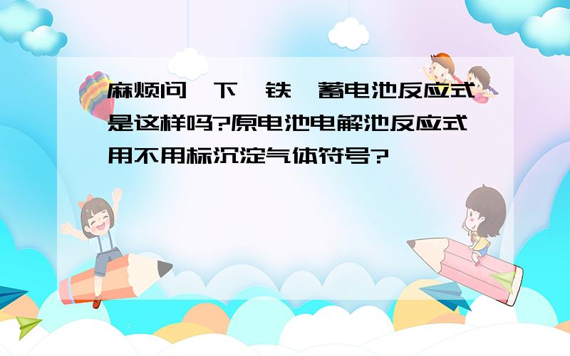 麻烦问一下,铁镍蓄电池反应式是这样吗?原电池电解池反应式用不用标沉淀气体符号?