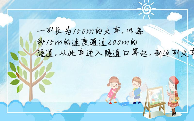 一列长为150m的火车,以每秒15m的速度通过600m的隧道,从此车进入隧道口算起,到这列火车完全通过隧道所需要的时间是多少秒?(用方程解