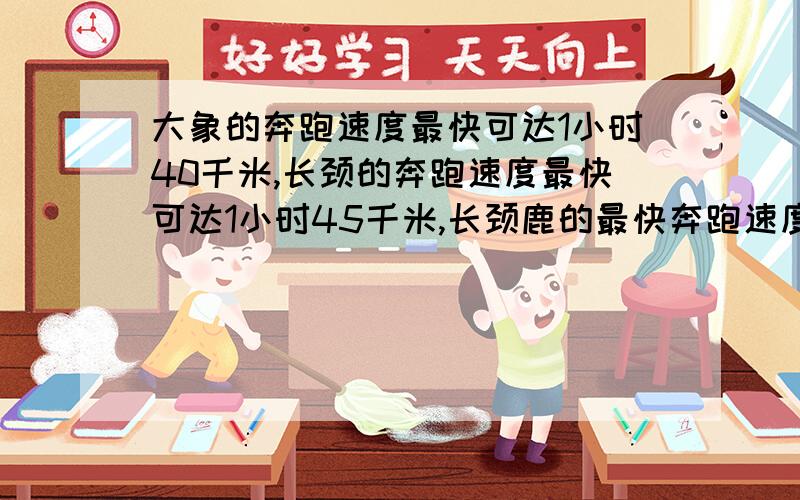 大象的奔跑速度最快可达1小时40千米,长颈的奔跑速度最快可达1小时45千米,长颈鹿的最快奔跑速度是大象的多少倍?（算式）