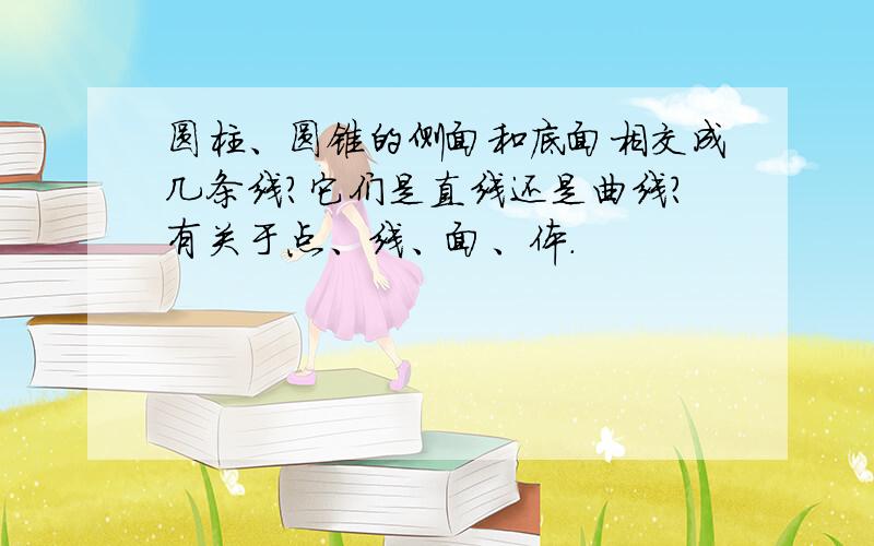 圆柱、圆锥的侧面和底面相交成几条线?它们是直线还是曲线?有关于点、线、面、体.