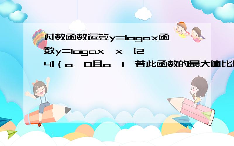 对数函数运算y=logax函数y=logax,x∈[2,4]（a＞0且a≠1,若此函数的最大值比最小值大1,求实数a的值