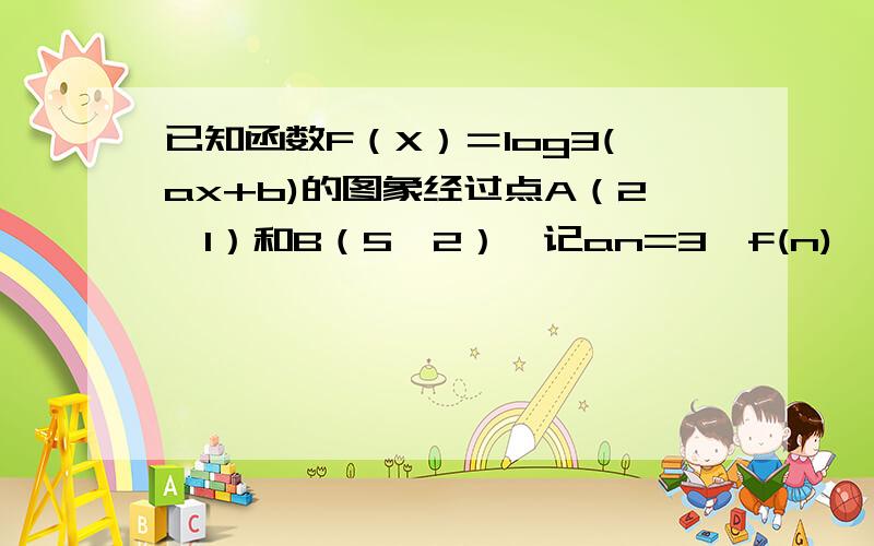 已知函数F（X）＝log3(ax+b)的图象经过点A（2,1）和B（5,2）,记an=3^f(n),n属于N*．an=2n-1,求(an)的前n项和