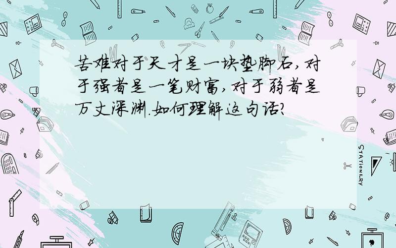 苦难对于天才是一块垫脚石,对于强者是一笔财富,对于弱者是万丈深渊.如何理解这句话?