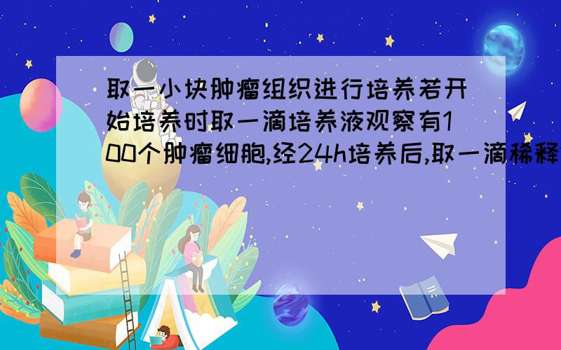 取一小块肿瘤组织进行培养若开始培养时取一滴培养液观察有100个肿瘤细胞,经24h培养后,取一滴稀释100倍后再取一滴（设三次的 一滴 等量）观察,发现有64个肿瘤细胞,此肿瘤细胞的细胞周期