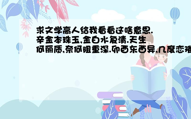 求文学高人给我看看这啥意思.辛金本珠玉,金白水复清.天生何丽质,奈何阻重深.卯酉东西异,几度恋难成.今年透姐妹,只恐来相争.苟非命所有,任去莫追寻.