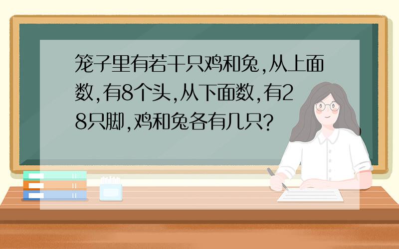 笼子里有若干只鸡和兔,从上面数,有8个头,从下面数,有28只脚,鸡和兔各有几只?