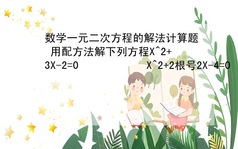 数学一元二次方程的解法计算题 用配方法解下列方程X^2+3X-2=0            X^2+2根号2X-4=0  过程也要!