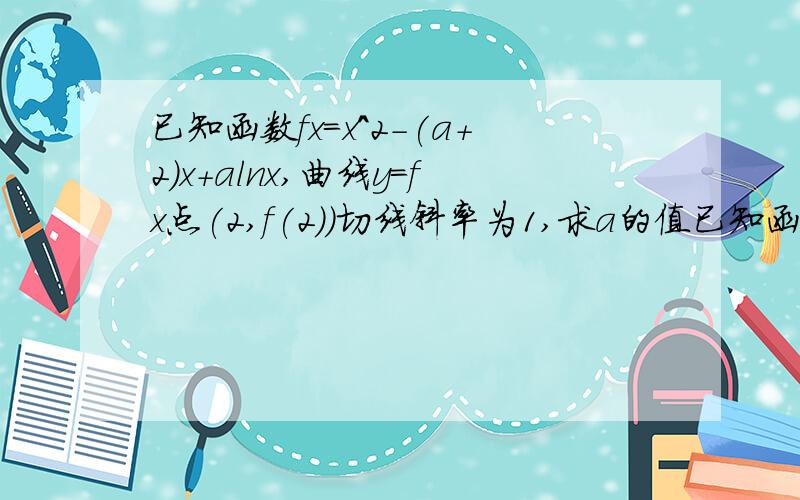 已知函数fx=x^2-(a+2)x+alnx,曲线y=fx点(2,f(2))切线斜率为1,求a的值已知函数fx=x^2-(a+2)x+alnx,a∈R(1)曲线y=fx点(2,f(2))切线斜率为1,求a的值(2)fx单调区间