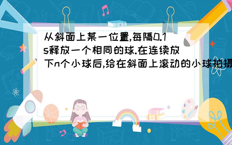 从斜面上某一位置,每隔0.1s释放一个相同的球.在连续放下n个小球后,给在斜面上滚动的小球拍摄照片,斜面上放下n个球后有四个球,分别为A.B.C.D.AB为15cm,BC为20cm.1.求小球滚动加速度 2.