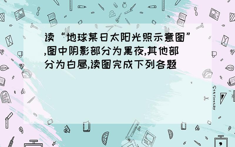 读“地球某日太阳光照示意图”,图中阴影部分为黑夜,其他部分为白昼,读图完成下列各题