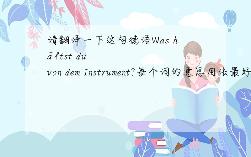 请翻译一下这句德语Was hältst du von dem Instrument?每个词的意思用法最好详细点地翻译一下,was、du、instrument就不用讲了,肯定看得懂