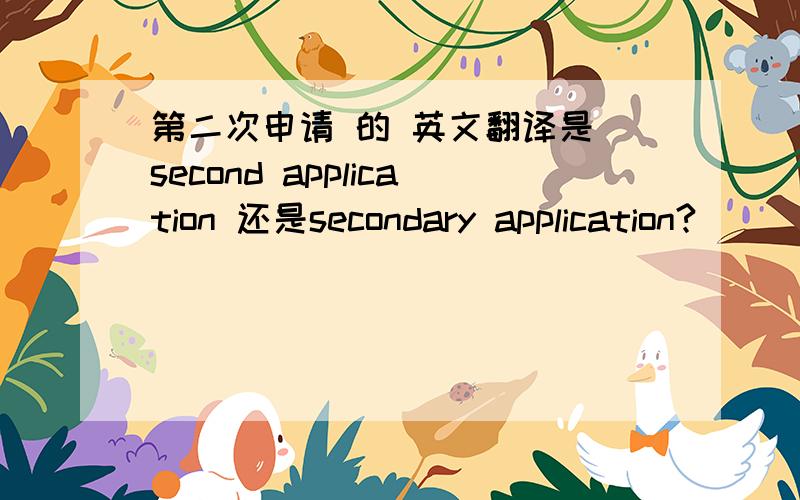 第二次申请 的 英文翻译是 second application 还是secondary application?