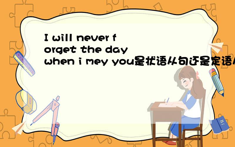 I will never forget the day when i mey you是状语从句还是定语从句?打错了，是met....句中的when可否省略