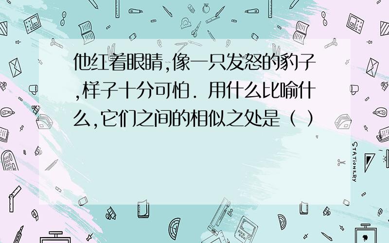 他红着眼睛,像一只发怒的豹子,样子十分可怕．用什么比喻什么,它们之间的相似之处是（ ）