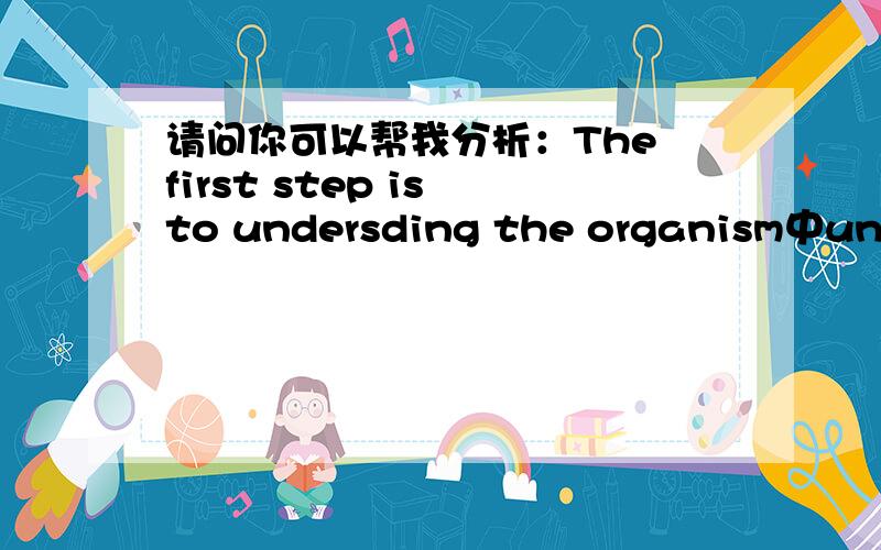 请问你可以帮我分析：The first step is to undersding the organism中understanding的词性吗