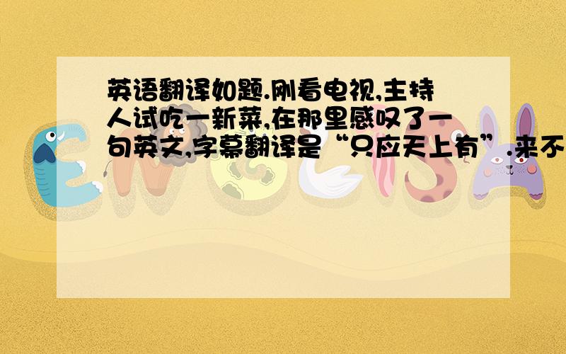 英语翻译如题.刚看电视,主持人试吃一新菜,在那里感叹了一句英文,字幕翻译是“只应天上有”.来不及听,貌似有个heaven的.