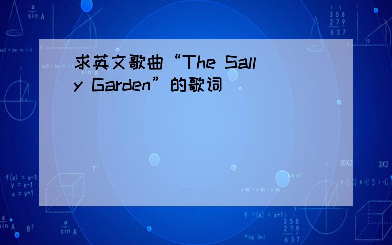 求英文歌曲“The Sally Garden”的歌词