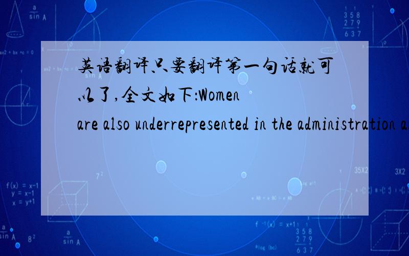 英语翻译只要翻译第一句话就可以了,全文如下：Women are also underrepresented in the administration and this is because there are so few women full professors.In 1985,Regent Beryl Milburn produced a report blasting the University of