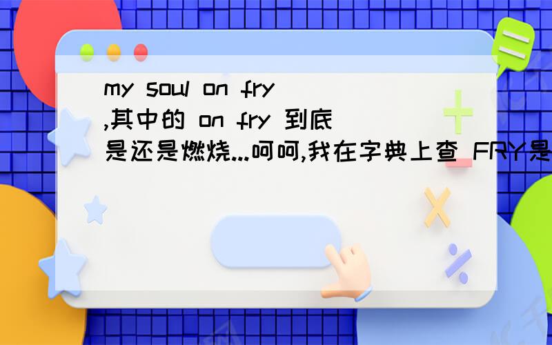 my soul on fry,其中的 on fry 到底是还是燃烧...呵呵,我在字典上查 FRY是油煎之类的意思,但翻译成煎熬,感觉没有燃烧好...还是不确定.