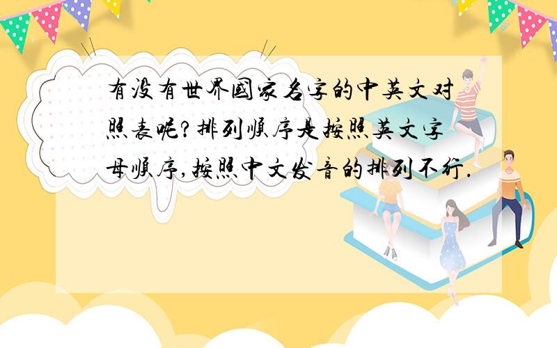 有没有世界国家名字的中英文对照表呢?排列顺序是按照英文字母顺序,按照中文发音的排列不行.