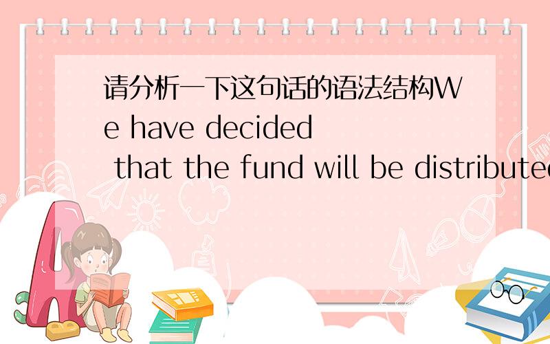 请分析一下这句话的语法结构We have decided that the fund will be distributed among those who need help.语法不是很好,请问,句中第一个that是引导什么从句?those who need help又是什么从句呢?