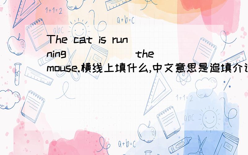 The cat is running______the mouse.横线上填什么,中文意思是追填介词