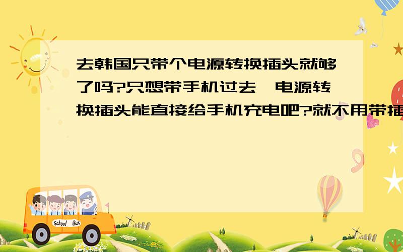 去韩国只带个电源转换插头就够了吗?只想带手机过去,电源转换插头能直接给手机充电吧?就不用带插座什么的吧?