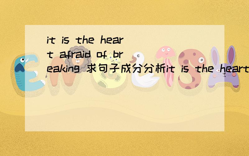 it is the heart afraid of breaking 求句子成分分析it is the heart afraid of breaking  此句中afraid of breaking 担任什么成分谢谢