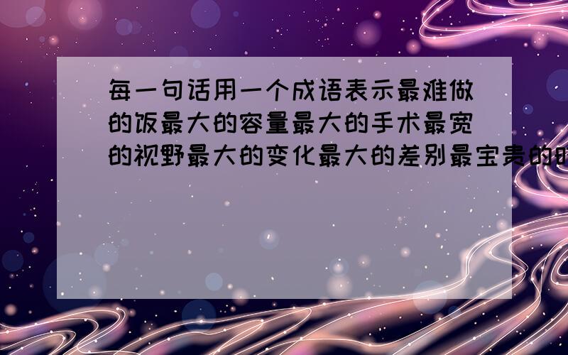 每一句话用一个成语表示最难做的饭最大的容量最大的手术最宽的视野最大的变化最大的差别最宝贵的时间最尖的针