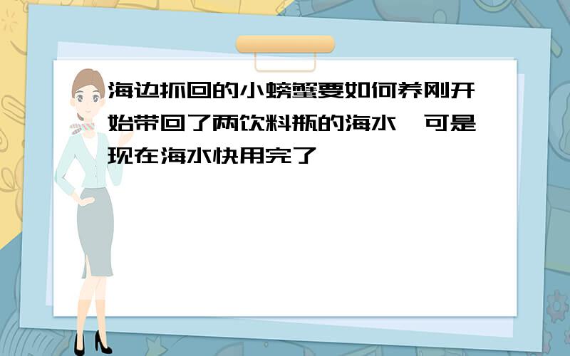 海边抓回的小螃蟹要如何养刚开始带回了两饮料瓶的海水,可是现在海水快用完了,