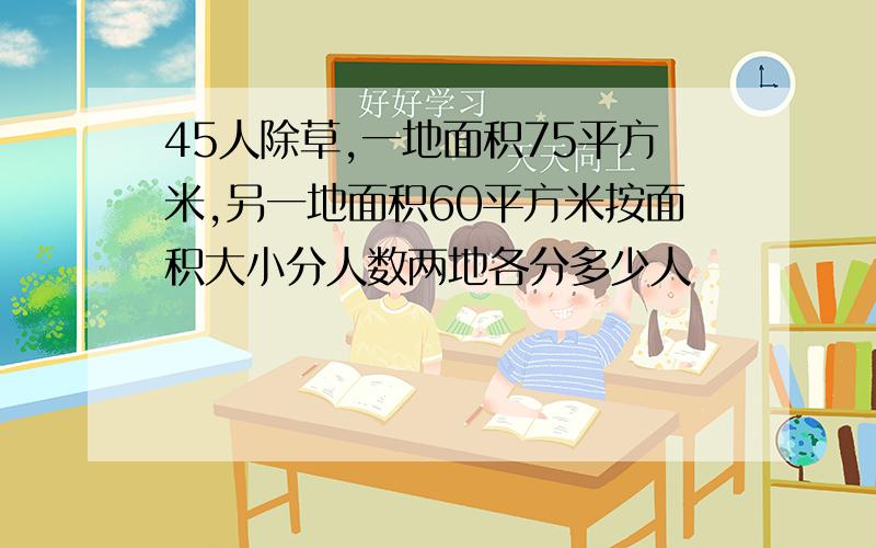 45人除草,一地面积75平方米,另一地面积60平方米按面积大小分人数两地各分多少人