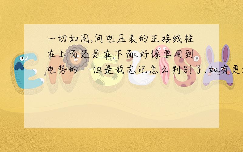 一切如图,问电压表的正接线柱在上面还是在下面.好像要用到电势的- -但是我忘记怎么判别了.如有更好的办法直接说.