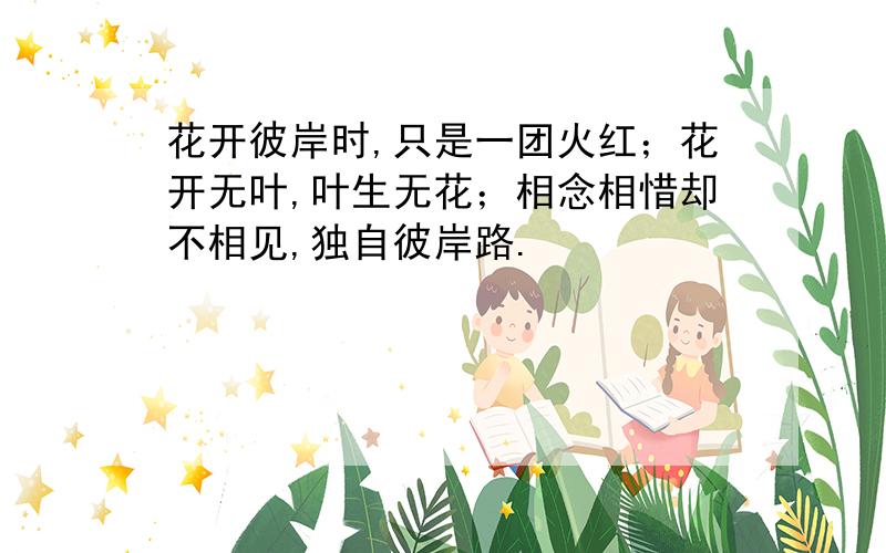 花开彼岸时,只是一团火红；花开无叶,叶生无花；相念相惜却不相见,独自彼岸路.