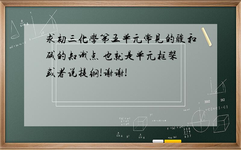 求初三化学第五单元常见的酸和碱的知识点 也就是单元框架 或者说提纲!谢谢!