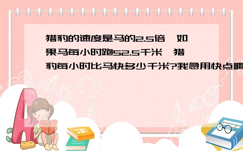 猎豹的速度是马的2.5倍,如果马每小时跑52.5千米,猎豹每小时比马快多少千米?我急用快点啊~!谢谢